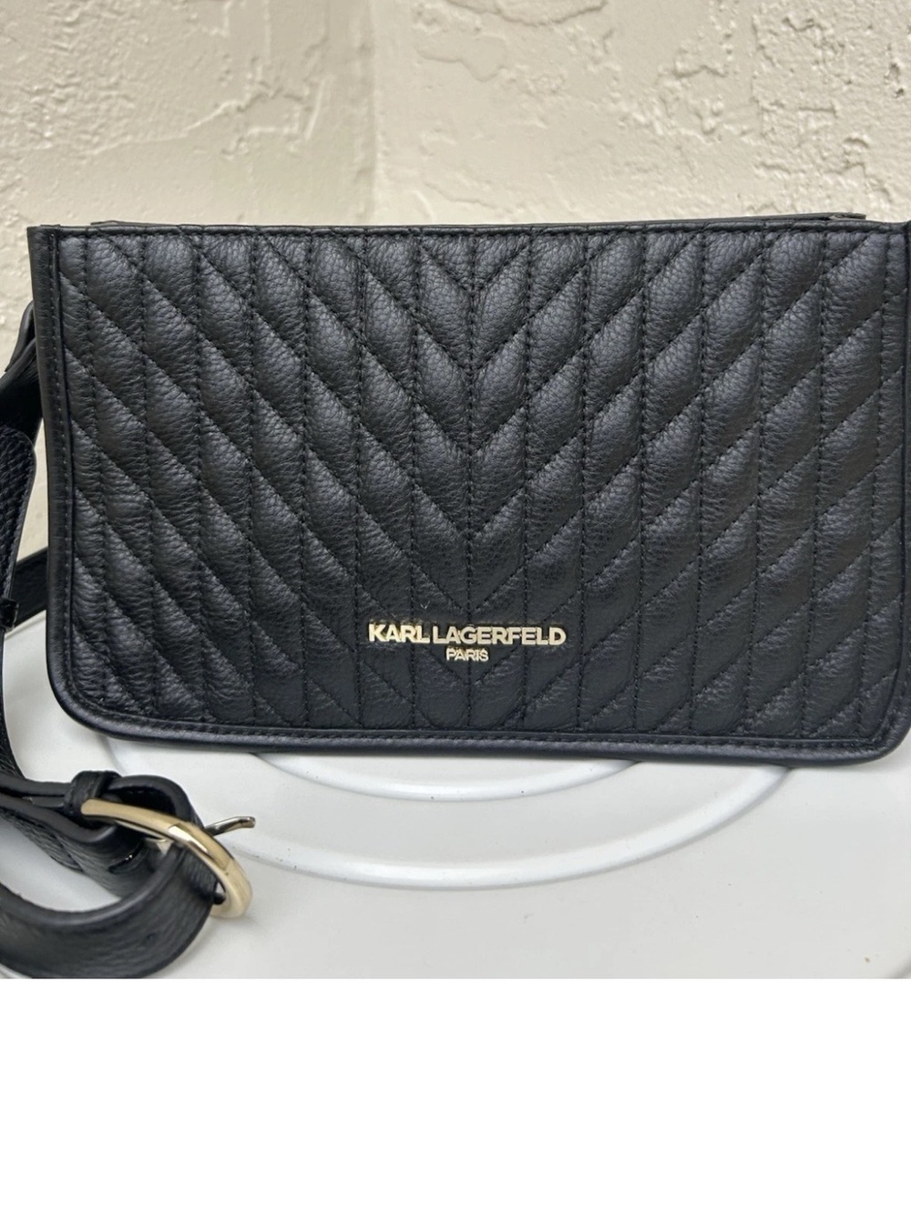 Karl Lagerfeld Paris Karolina top-zip leather crossbody bag with chevron Black